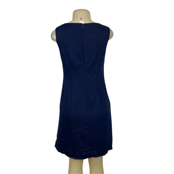 Carole Little Navy Sleeveless Linen Dress With White Lace Front Panel Size 4 - Picture 3 of 5
